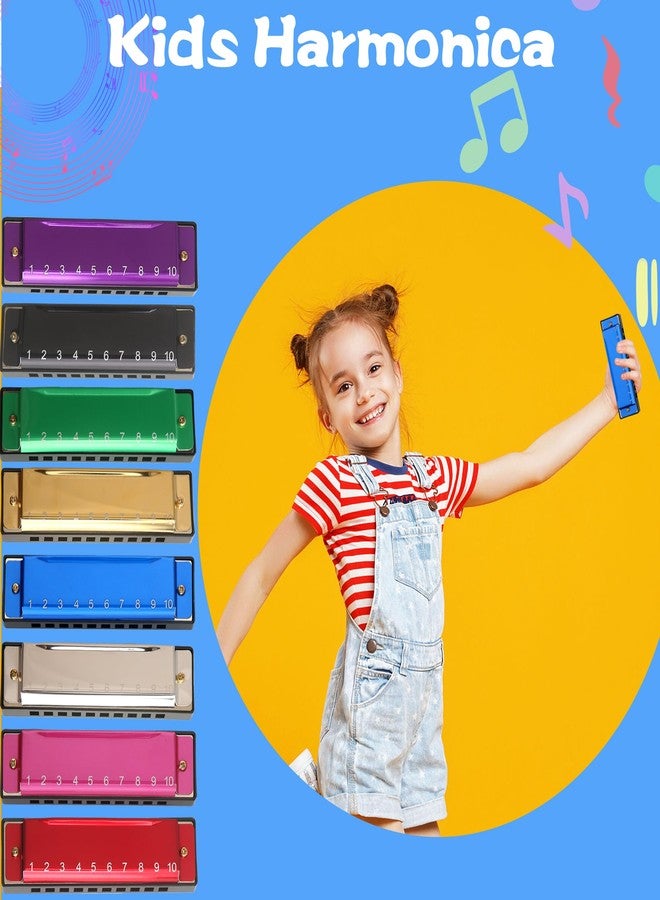 Restroma 8 Pcs Metal Harmonica 10 Hole 10 Tones Titanium Color Harmonica Toys for Kids Beginners Early Education Musical Instruments Birthday Gift - Image 4